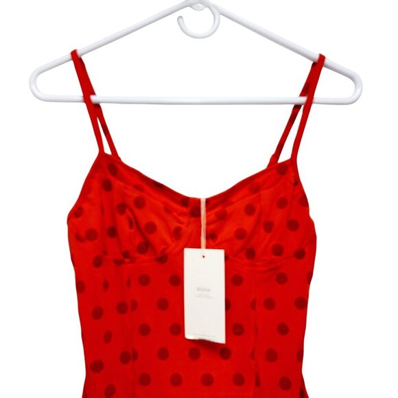 Red Polka Dot One-Piece Womens Bodysuit  Adjustable Straps Size Small Blāshe - Picture 3 of 8